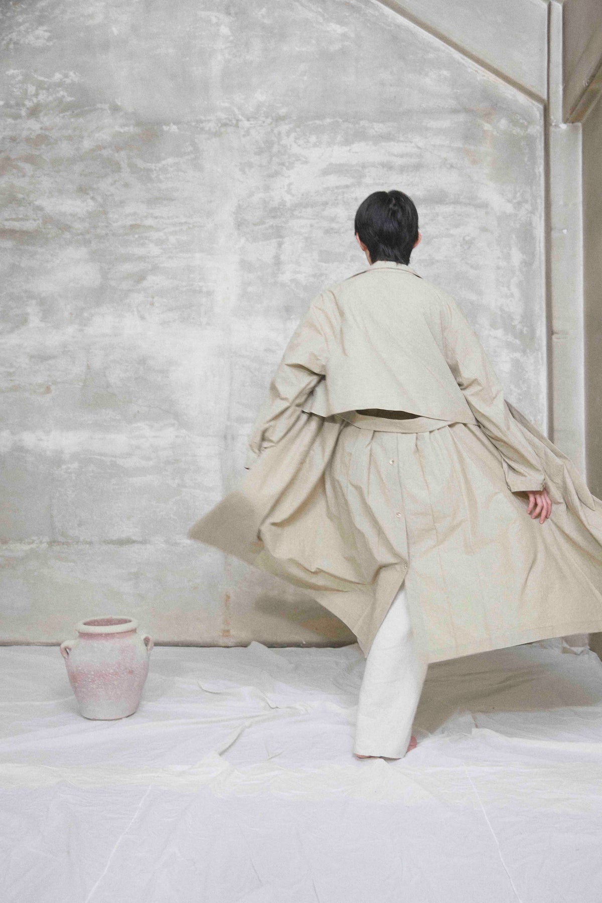 The walking coat / Cotton Linen Typewriter / Beige