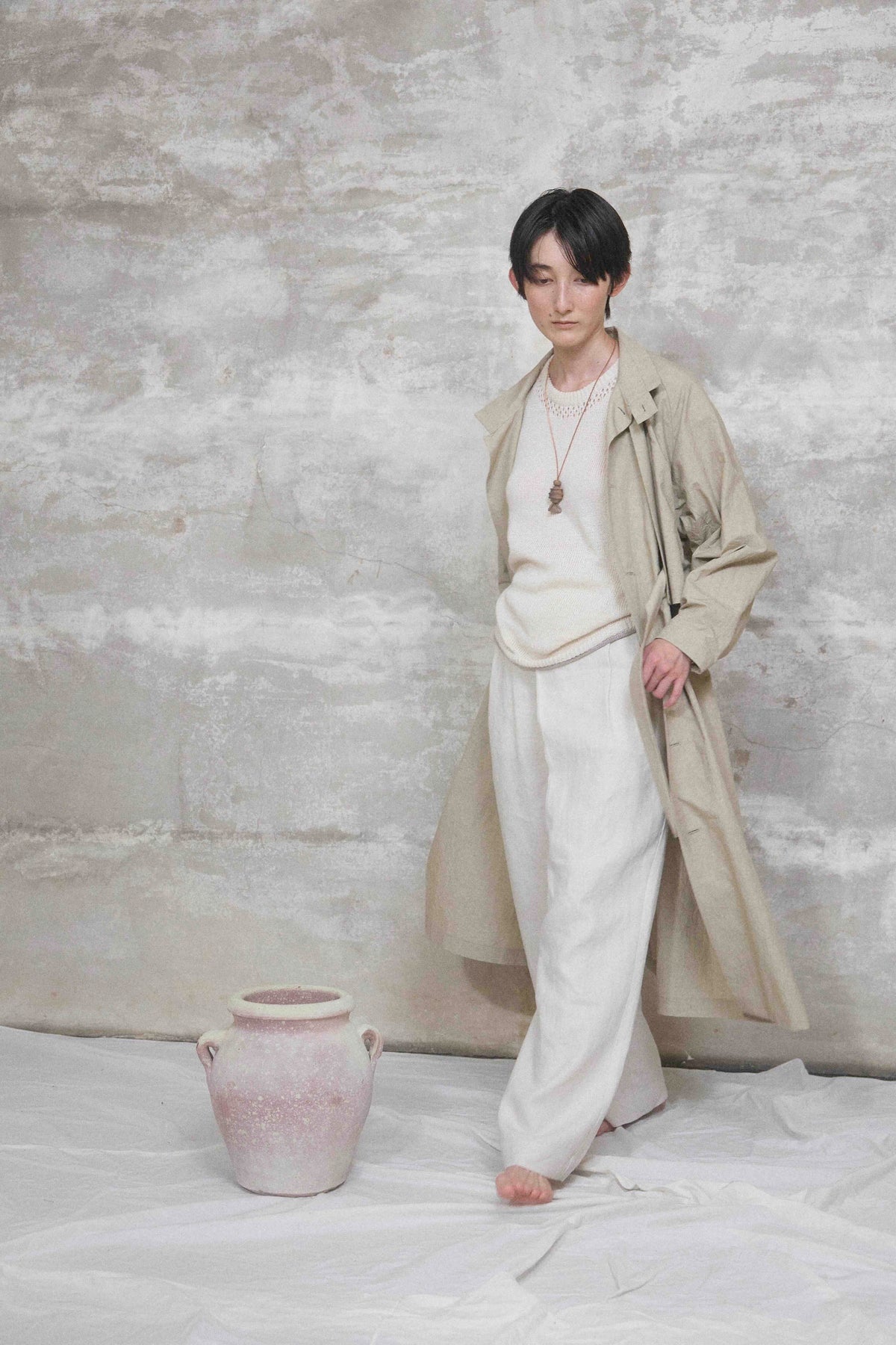 The walking coat / Cotton Linen Typewriter / Beige