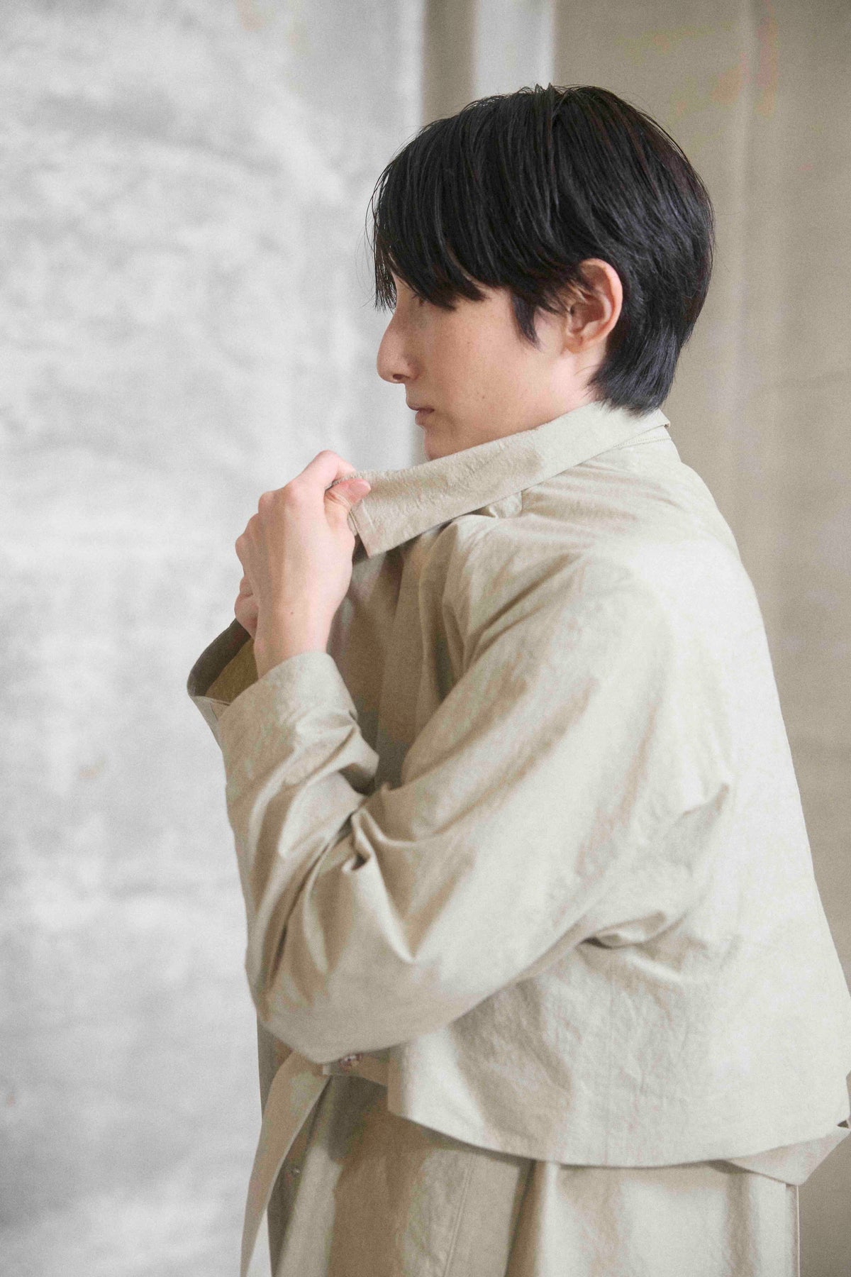 The walking coat / Cotton Linen Typewriter / Beige