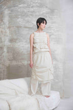 The layerd skirt pants / Cotton 100% x Cotton 100% x  Cotton 70% Silk 30% / Black