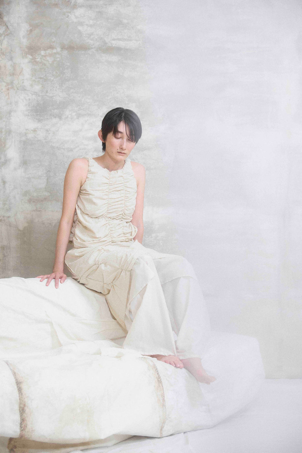 The gathered tank top / Cotton / White