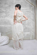 The layerd skirt pants / Cotton 100% x Cotton 100% x  Cotton 70% Silk 30% / Black