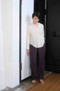The 2tuck wrap straight wide trousers / Linen 100% / Dark purple