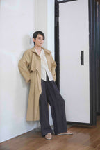 The 2tuck wrap straight wide trousers / Linen 100% / Dark purple