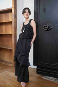 The layerd skirt pants / Cotton 100% x Cotton 100% x  Cotton 70% Silk 30% / Black