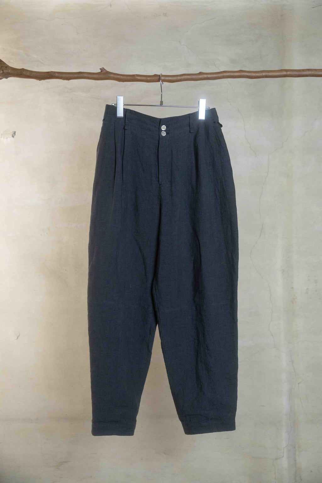 deep navy バレルワークトラウザーズ ディープネイビー リネン100% 日本製 AS YET UNNAMED.