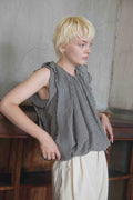 The butterfly sleeve top / ivory x navy stripe