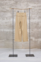The 2tuck wrap straight wide trousers / Cotton Linen twill / Beige
