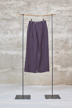 The 2tuck wrap straight wide trousers / Linen 100% / Dark purple