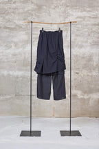 The layerd skirt pants / Cotton 100% x Cotton 100% x  Cotton 70% Silk 30% / Black
